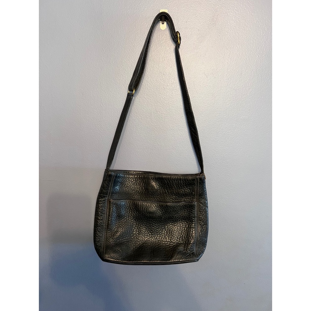 Vintage Coach 90s Black Pebbled Leather Sonoma Pocket Zip Crossbody 4924 W Charm